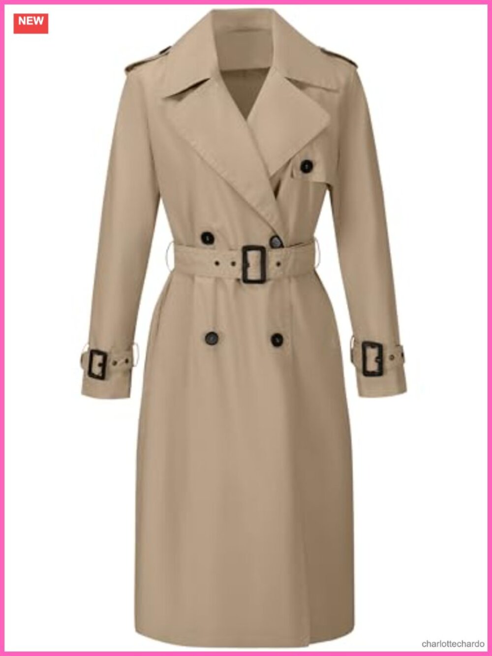Women's Double-Breasted Long Trench Coat Water Resistant with Belt